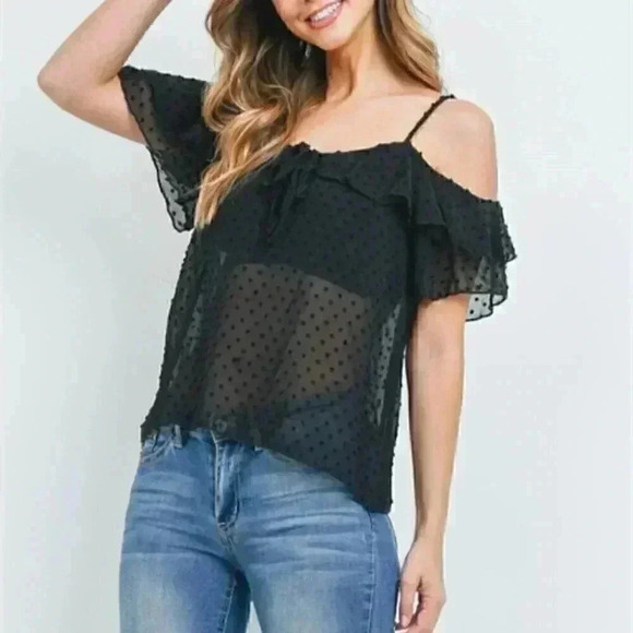 Cold Shoulder Short Sleeve Textured Top Blouse - Picture 1 of 4